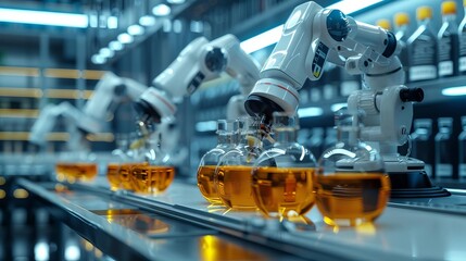 Fototapeta premium Innovative chemistry lab with robotic arms, modern design