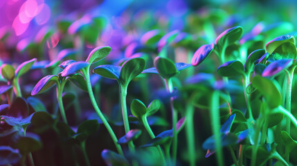 Sprouts Growing Illuminated by Neon Purple Light