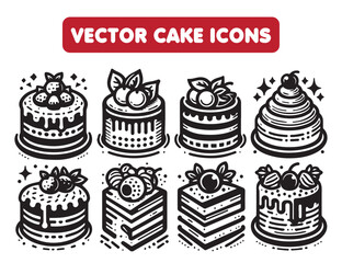 Bakery icon set of Glazed  cake, cupcake Icon Silhouette isolated on white. Vector black bakery icons collection, Dessert & bakery, Carbohydrate, Food icon set.