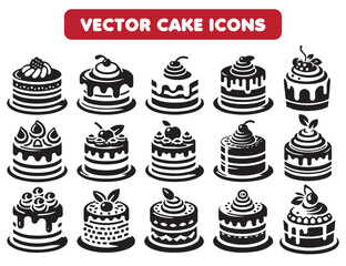 Bakery icon set of Glazed  cake, cupcake Icon Silhouette isolated on white. Vector black bakery icons collection, Dessert & bakery, Carbohydrate, Food icon set.