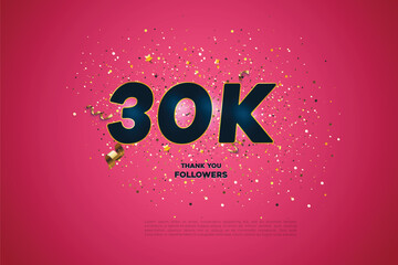 Blue golden 30K isolated on Pink background, Thank you followers peoples, 30K online social group, 31K