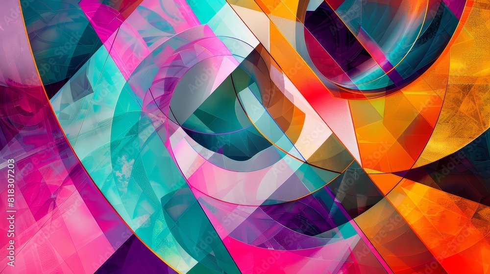Aufkleber vibrant and colorful abstract geometric shapes overlapping, creating a dynamic and modern art piece 