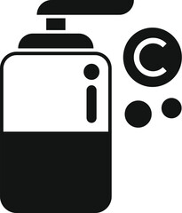 Vector illustration of a hand sanitizer bottle icon for personal care and hygiene. Featuring antibacterial gel pump for health and safety. In black and white graphic design