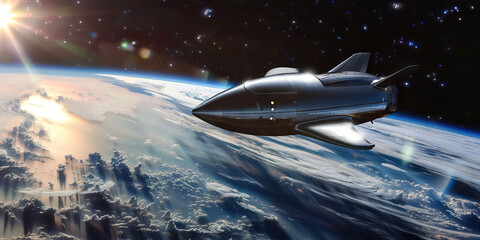 Luminous Spaceship Encircled Earth - Elegant Reflection