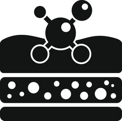 Black and white icon featuring a stylized molecule structure on a laboratory bench, ideal for science themes