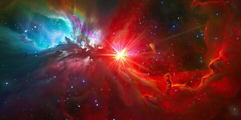 A red supergiant star blazes at the center of the universe and space.