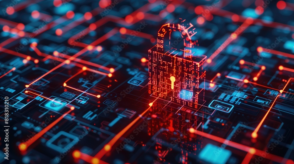 Poster cyber security.digital padlock icon,cyber security technology network data protection technology vir