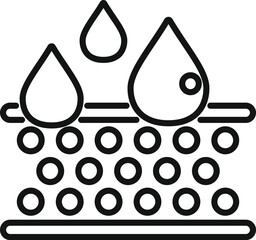 Black and white vector icon for water purification with droplets and filter design