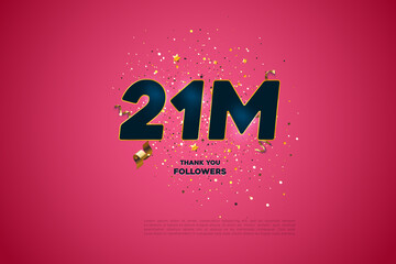 Blue golden 21M isolated on Pink background, Thank you followers peoples, 21M online social group, 22M
