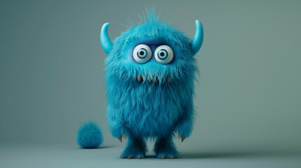 A cute blue furry creature with big eyes is featured in this illustration. The creatures vibrant blue fur stands out, and its oversized eyes add to its adorable appearance.