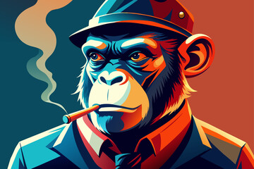 A landscape poster of a monkey smoking a cigar