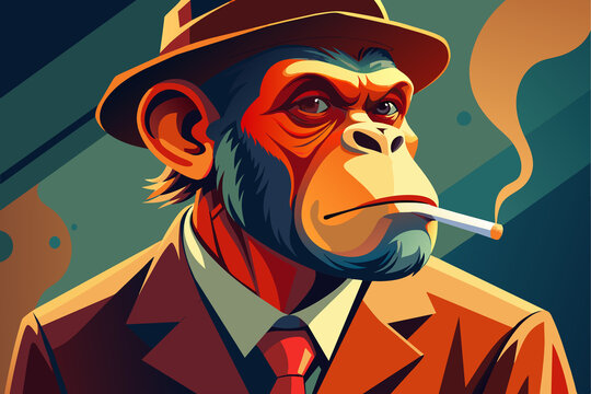A landscape poster of a monkey smoking a cigar