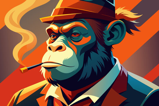 A landscape poster of a monkey smoking a cigar