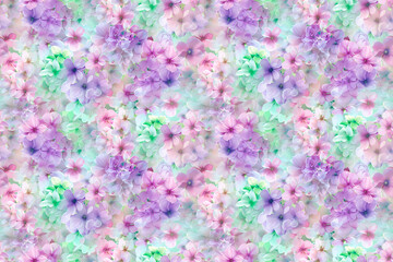 Seamless pattern of pastel flowers on white background