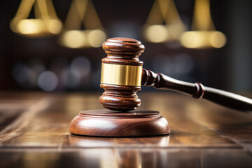 generated Illustration Judgment gavel hammer in court courtroom