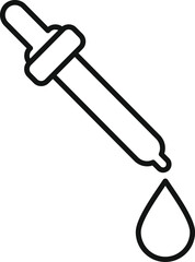 Black and white line art of a dropper with a single drop, ideal for medical or scientific concepts