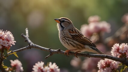 Fototapeta premium Colorful Birds in Blossoming Flowers, National Bird Day