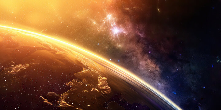 Galactic Symphony: Milky Way Over Vivid Planet and Luminous Rings