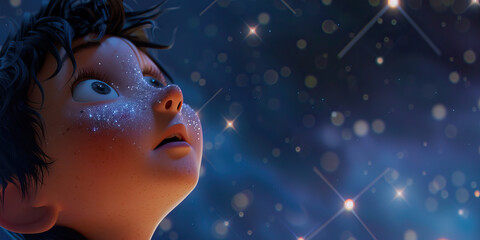 A starry-eyed explorer stares up at the night sky, their imagination filled with the twinkling lights of distant stars