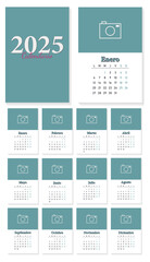 Mexico 2025 calendar with mexican holidays. Week start on monday. Calendar with place for photo. Vector Illustration. Spanish language
