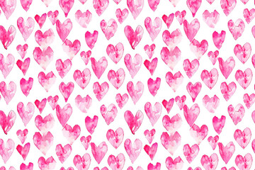 seamless pattern of pink watercolor hearts on white background