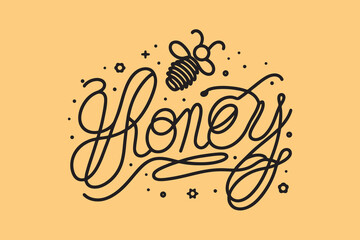 Vector illustration of the word honey. one line picture of the calligraphic word honey