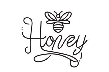 Vector illustration of the word honey. one line picture of the calligraphic word honey