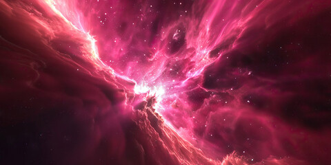 A nebula pulsates with life, its core a brilliant shade of pink. 
