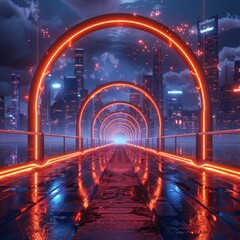 Futuristic Bridge Lighting up the Neon City Night A Digital Art Perspective