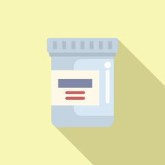 Simplified flat design icon of a closed prescription medication bottle on a beige background