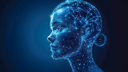 Obraz premium Digital Lady: Woman's Profile in Blue Neon Graphic