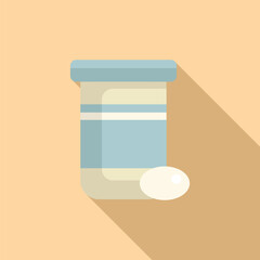 Minimalist illustration of a pill bottle with a capsule, shaded with long shadow