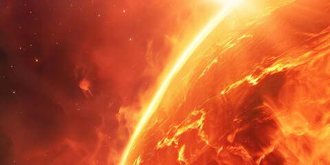 Obraz premium The intense heat of a red giant star blazes across the horizon