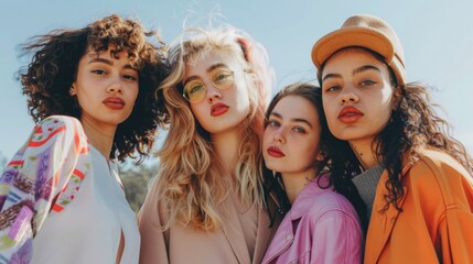 Fototapeta premium A group of young, fashionable women posing together with a modern style and confident expressions