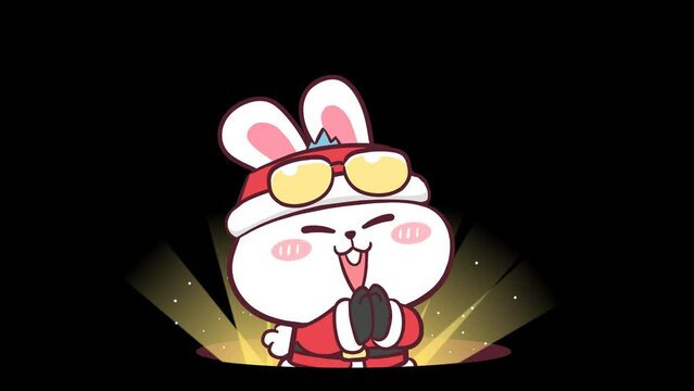 Santa Rabbit Animation: Popping Out from a Hole - Transparent Background