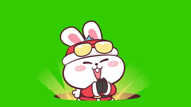 Santa Rabbit Animation: Popping From a Hole - Green Screen Ready