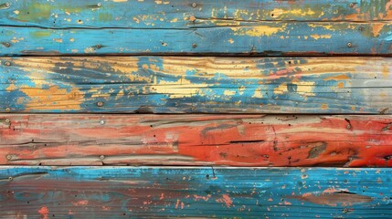Obraz premium Grungy painted wood texture - Weathered wooden planks painted in vibrant blue and red, perfect for textured backgrounds.