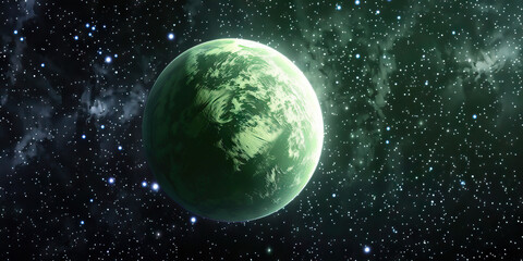 Fototapeta premium Glistening Verdant Alien World Radiates among Celestial Majesty