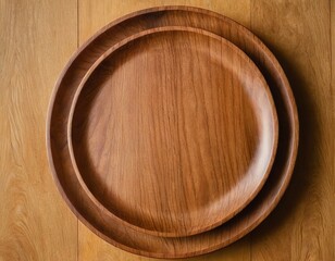 empty circle wood plates tray isolated on transparent background.