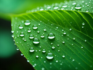 macro dew drop on a green leaf