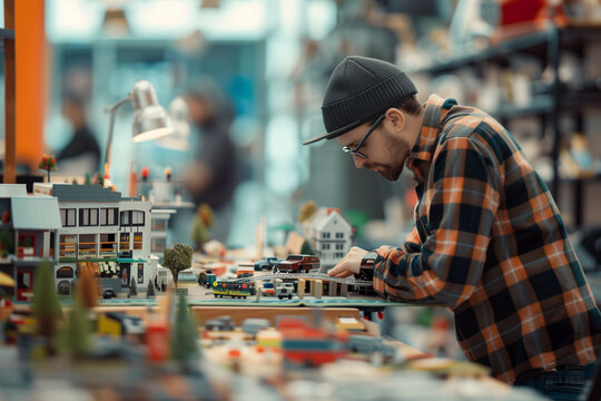 Man Building Model in Toy Store