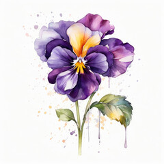 Pansy flower watercolor painting. Colorful illustration.