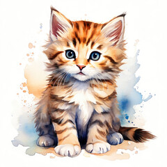 Funny cat colorful watercolor illustration.