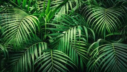 Natural background with green leaves of exotic palm. Botanical garden. Summer season.