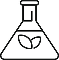 Line icon of a laboratory flask with a leaf symbol, representing sustainable science and green chemistry