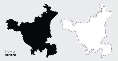 Haryana vector map set with Black and white fill atlas on grey background. Location map of Haryana, a state in North India vector illustration with cutout National Capital territory New Delhi NCR area