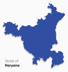 Haryana vector map with blue fill color on white background. Location map of Haryana, a state in North India. Haryana map vector illustration. Former part of Punjab. Industrial corridor with Delhi NCR