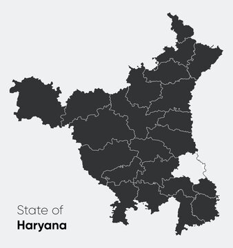 Haryana vector map on white background. Location map of Haryana, a state in North India. Haryana map vector illustration. with white strokes for districts