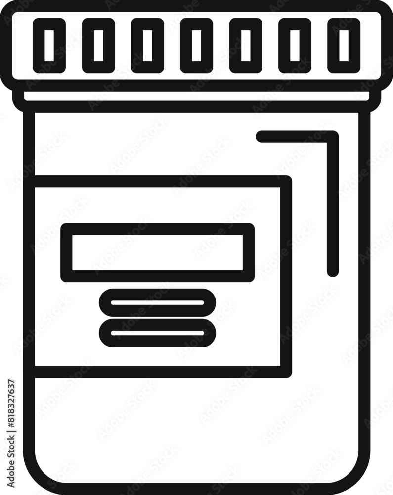 Sticker Black and white line drawing of a prescription medicine bottle, suitable for icons or infographics