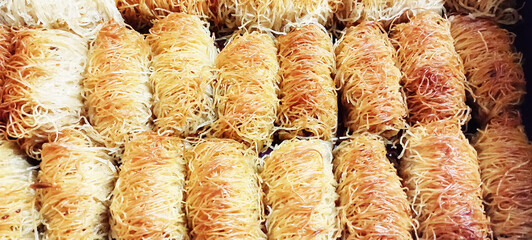 Delicious Turkish dessert pistachio kadayif. Burma kadayıf